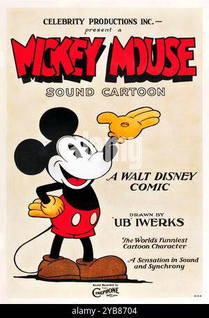 Mickey Mouse Stock Poster (Celebrity Productions, 1928). Créé par Walt Disney, dessiné par Ub Iwerks. Version retouchée. Banque D'Images