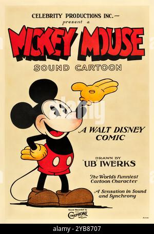 Mickey Mouse Stock Poster (Celebrity Productions, 1928). Créé par Walt Disney, dessiné par Ub Iwerks. Banque D'Images