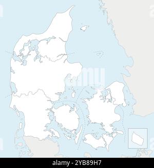 Carte vierge vectorielle du Danemark avec les régions et divisions administratives, et les pays et territoires voisins. Calques modifiables et clairement étiquetés Illustration de Vecteur