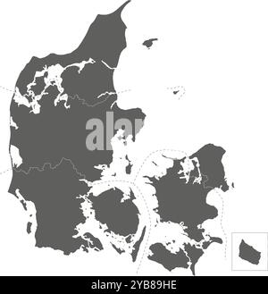 Carte vierge vectorielle du Danemark avec les régions ou territoires et les divisions administratives. Calques modifiables et clairement étiquetés. Illustration de Vecteur