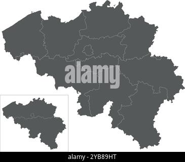 Carte vierge vectorielle de la Belgique avec les régions, provinces et divisions administratives. Calques modifiables et clairement étiquetés. Illustration de Vecteur