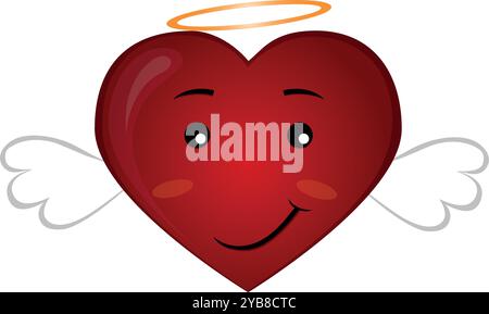 Coeur angélique. Sticker coeur avec des ailes. Illustration de Vecteur