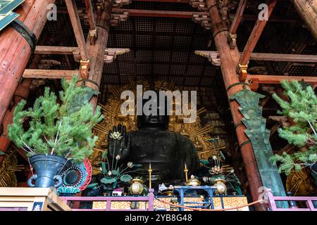 Nara, Japon - 14 août 2024 : Temple Todai-ji à Nara. Temple bouddhiste. Vue intérieure Banque D'Images