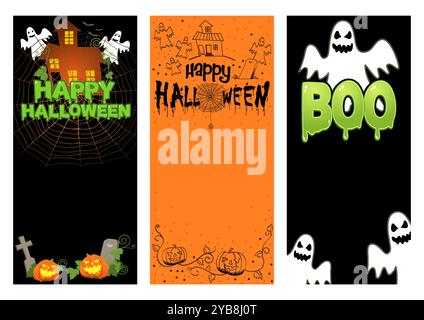 Griffonnages et dessins animés sur le thème d'Halloween, parfaits pour les écrans de téléphones mobiles. Avec ses fantômes ludiques, ses citrouilles, ses chauves-souris et plus encore, cet ensemble est idéal pour Hal Illustration de Vecteur
