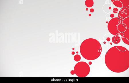 Arrière-plan dynamique abstrait de bulles rouges avec des cercles rouges se chevauchant de différentes tailles sur un fond gris clair. Illustration de Vecteur