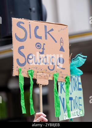 Londres, Royaume-Uni. 22 juin 2024. Panneaux de protestation et pancartes vus lors de la manifestation de protestation Restore nature Now à Londres, appelant à une action politique urgente sur la nature et les urgences climatiques. Banque D'Images