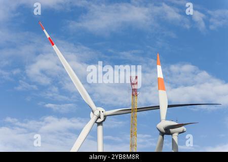 Fribourg, Allemagne. 17 octobre 2024. Une grue lève la troisième pale de rotor d'une nouvelle éolienne sur le Holzschlägermatte sur le Schauinsland. La turbine devrait fournir trois fois la puissance de la turbine précédente, qui a été démolie l'année dernière après 20 ans d'exploitation. Crédit : Philipp von Ditfurth//dpa/Alamy Live News Banque D'Images