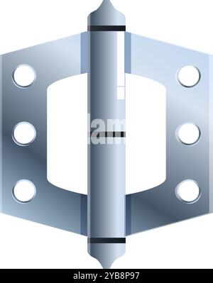 Charnière en métal avec des vis pour fixer ou fixer des meubles, charnière de porte isolée sur fond blanc Illustration de Vecteur