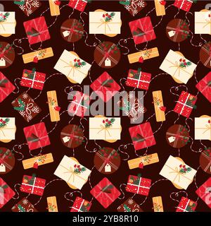 Motif sans couture dessiné à la main avec des boîtes cadeaux. Illustration vectorielle de Noël. Illustration de Vecteur