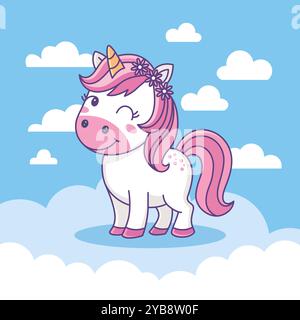 Illustration vectorielle Cute Cartoon Rainbow Unicorn Illustration de Vecteur