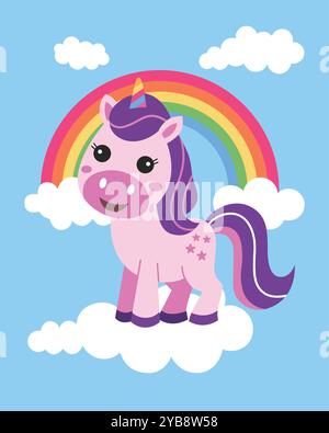 Illustration vectorielle Cute Cartoon Rainbow Unicorn Illustration de Vecteur