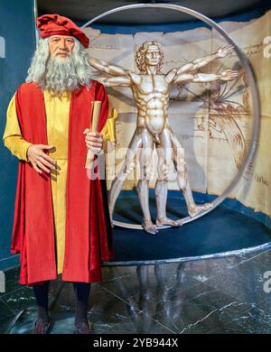Figure de cire de Léonard de Vinci au musée Madame Tussauds à Madrid Banque D'Images