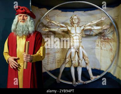 Figure de cire de Léonard de Vinci au musée Madame Tussauds à Madrid Banque D'Images