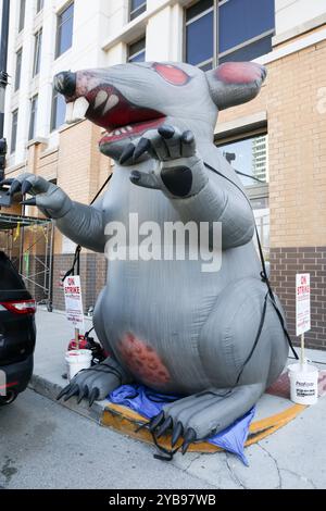 Chicago, États-Unis. 17 octobre 2024. Les 14 membres du conseil de district de Painters sont en grève pour reconnaissance devant un immeuble locatif dans le West Loop de Chicago, Illinois, États-Unis, le 17 octobre 2024. Ils attirent l'attention sur le fait que Renovia, qui se spécialise dans les services de peinture et de réparation, n'a pas de contrat avec les membres du Conseil de district des peintres #14, membres de l'Union internationale des peintres et des métiers alliés, et n'emploie pas de membres. (Photo par : Alexandra Buxbaum/Sipa USA) crédit : Sipa USA/Alamy Live News Banque D'Images