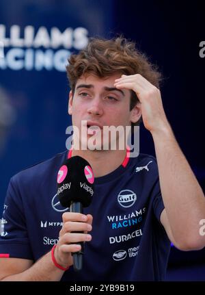 Austin, Vereinigte Staaten. 17 octobre 2024. 17 octobre 2024, circuit des Amériques, Austin, FORMULE 1 PIRELLI UNITED STATES GRAND PRIX 2024, sur la photo Franco Colapinto (ARG), Williams Racing Credit : dpa/Alamy Live News Banque D'Images