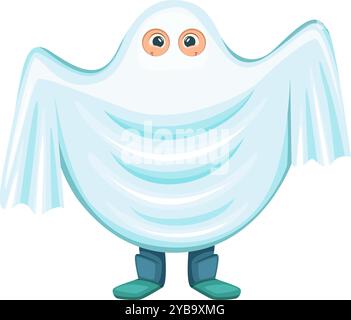 Enfant en costume fantôme. Mascotte de dessin animé de fête d'Halloween Illustration de Vecteur