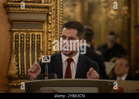 Madrid, Espagne. 17 octobre 2024. Javier Velasco, ambassadeur du Chili en Espagne, intervient lors d’une présentation de livre. Ancien président chilien Eduardo Frei Ruiz - Tagle a présenté le livre 'Chile 2050. Un pays. Quatre présidents à Casa America à Madrid. Crédit : SOPA images Limited/Alamy Live News Banque D'Images