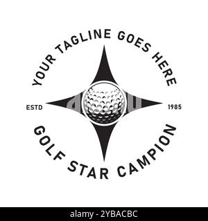 Star Design avec balle de golf en timbre d'étiquette de style rétro vintage. Modèle de conception vectorielle de symbole d'icône de logo d'étoile de golf. Illustration de Vecteur