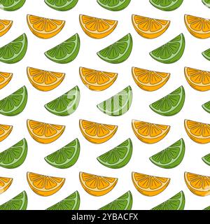 Motif sans couture lime et tranche d'orange en vert et orange tendance. Isolé sur l'idée de fond blanc. Illustration vectorielle isolée papier peint, emballage ou promo web, cartes, affiches, bannières, salutations Illustration de Vecteur