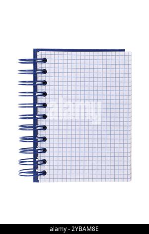 Bloc-notes bleu damier avec espace texte, sur fond blanc Banque D'Images