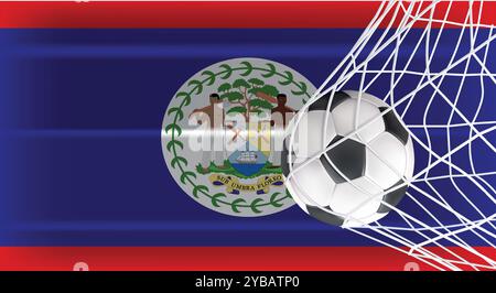 Soccer ou ballon de football dans Goal Net isolé sur le drapeau ombragé de Belize, équipement accessoire de sport pour jouer jeu, championnat et conception de compétition Illustration de Vecteur