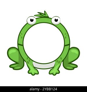 Joli cadre rond grenouille. Avatar de dessin animé pour les jeux d'interface utilisateur. Cadre animal vide pour vos enfants déco, impression ou autocollants Illustration de Vecteur