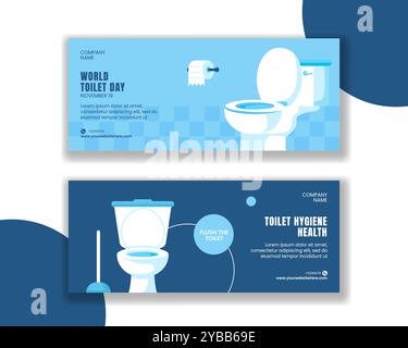 Modèle de bannière horizontale pour World Toilet Day avec illustration de fond de dessin animé plat Illustration de Vecteur