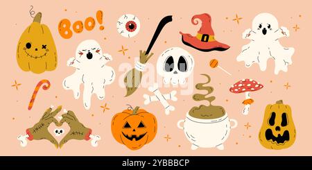 Happy Halloween Day éléments dans le style dessiné à la main Illustration de Vecteur