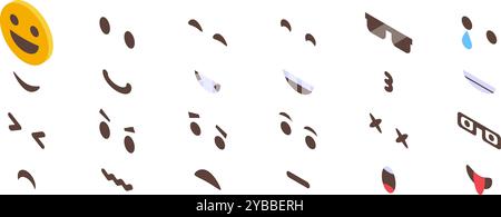 Jeu d'icônes de créateur d'emoji. Cet ensemble d'emojis affiche différentes émotions, de heureux à triste, en colère, surpris, et plus encore Illustration de Vecteur