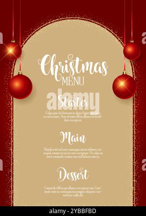 Élégant fond de menu de Noël avec des étincelles et des boules suspendues Illustration de Vecteur