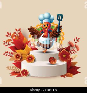 Bonne bannière Thanksgiving Day avec Thanksgiving turquie style de dessin animé mignon. conception d'illustration vectorielle abstraite Illustration de Vecteur
