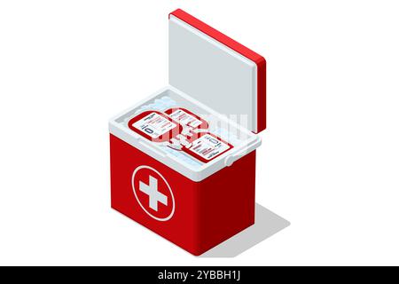 Le transport isométrique médical du sang. Boîte de transplantation d'organes. Sac réfrigérant de transport pour don d'organes Illustration de Vecteur