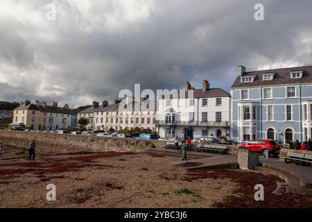 Maisons sur le bord de mer à Beaumaris à Anglesey, pays de Galles Banque D'Images
