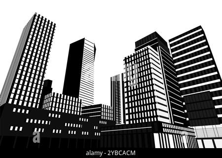 Paysage urbain silhouette. Paysage urbain. Paysage du centre-ville avec de hauts gratte-ciel. Panorama architecture Gouvernement illustration des bâtiments. Li. Urbain Illustration de Vecteur