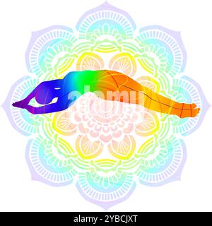 Silhouette colorée de femme pratiquant la pose de yoga Supta Nitambasana. Posture de la banane ou posture de la demi-lune en décubitus dorsal. Illustration vectorielle isolée Illustration de Vecteur