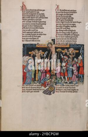 La Crucifixion avec Longinus ; Weltchronik, vers 1400-1410. Banque D'Images