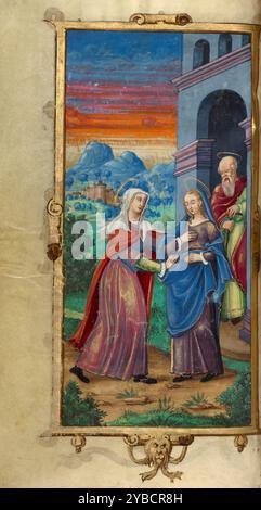 La Visitation ; Livre d'heures, 1544. Sainte Elizabeth et la Vierge Marie. Banque D'Images