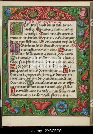 Page de texte décorée ; Livre d'heures, début du XVIe siècle. Banque D'Images