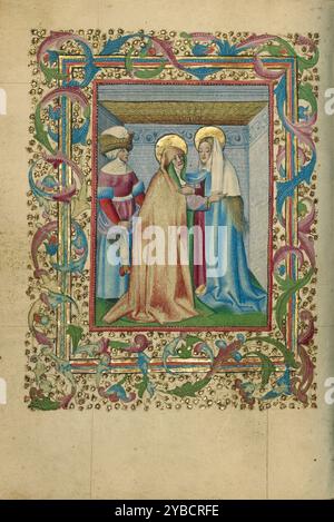 La Visitation ; Livre d'heures, vers 1460. La Vierge Marie et Sainte Elizabeth. Banque D'Images