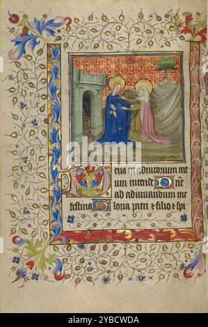 La Visitation ; Livre d'heures, vers 1400-1410. La Vierge Marie et Sainte Elizabeth. Banque D'Images