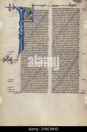 Page annulée décorée (initiale F : un prophète) ; Bible de l'abbaye, vers 1250-1262. Banque D'Images