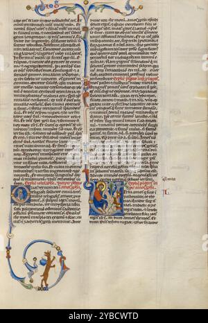 Initiale V : Amos avec son troupeau ; Bible de l'abbaye, vers 1250-1262. Banque D'Images