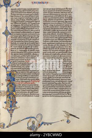 Initiale I : Dieu apparaissant à Zacharie ; Bible de l'abbaye, vers 1250-1262. Banque D'Images