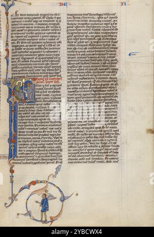 Initiale F : Prophète assis montrant un rouleau aux moines ; Bible de l'abbaye, vers 1250-1262. Banque D'Images