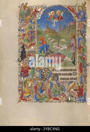 L'Annonciation aux bergers ; Livre d'heures, vers 1420. Les anges annoncent la naissance du Christ. Banque D'Images