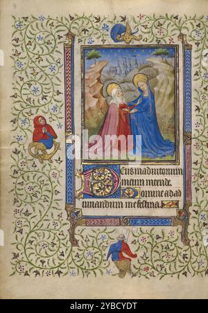 La Visitation ; Livre d'heures, vers 1410. La Vierge Marie et Sainte Elizabeth. Suiveur du maître Egerton. Banque D'Images