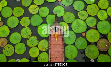 Paysage aérien de Victoria Waterlily Giant Lily pad Lake à Phuket Thaïlande Banque D'Images