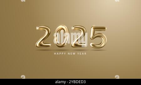 Joyeux nouvel an 2025 fond brillant avec la conception de texte du nouvel an 2025 vectoriel. Nouvelle année 2025 conception vectorielle avec des nombres 3D réalistes. Illustration de Vecteur