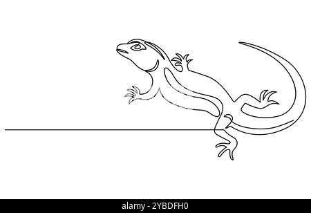 Un dessin au trait continu d'un lézard, un dessin au trait unique d'adorable reptile lézard du désert pour l'identité du logo de l'entreprise. Mascotte animale drôle Illustration de Vecteur