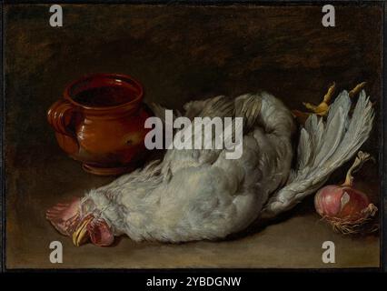 Nature morte avec Hen et Onion, vers 1750-1760. Informations supplémentaires : Ceruti représente quelques aliments d'un garde-manger à la maison : un oignon rouge, carafe en terre cuite, et poule morte. Une lumière vive éclaire la surface des objets, qui émergent sur le fond sombre de la peinture. Banque D'Images